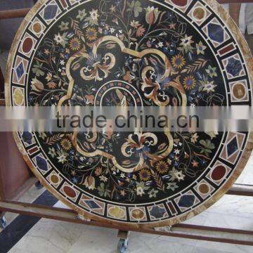 Home Decorative Black Marble Inlay Dining Table Top Pietre Dure Tables photo-3