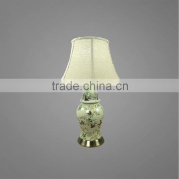 Metal Base In Antique Brass Printing Ceramic Body With Fabric Lampshade Modern Desk Lamp Bedroom Living Room Table Lamp