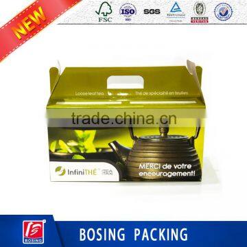 CMYK customized tea pot packing box with handle