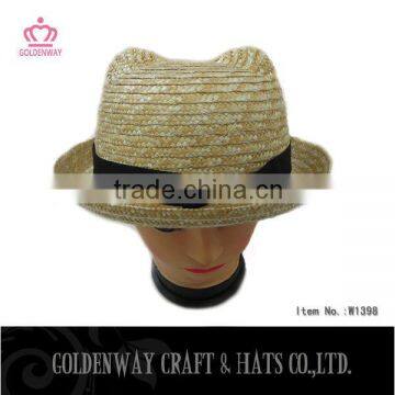 Custom Straw Boater Hat With Bear Design