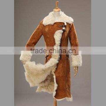 women winter coat/Long brown warm vintage Tuscany lambskin coat