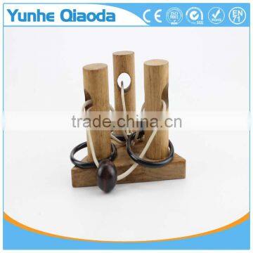 Triple Post Trouble String Puzzle KINGOU 4 Pack Classical Wooden Puzzle Set Solution Rope Central Brain Teaser for Adults Game photo-2