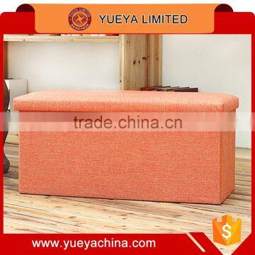 Orange Linen Rectangle Folding Seat Foot Stool Storage Box