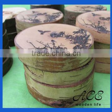 Rustic Thick Wooden Round Coaster with Holder Wooden Travit