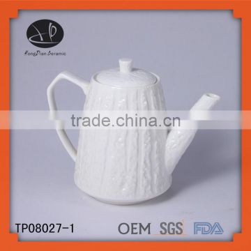 Crown embossed teapot good quality white ceramic tea set made in china