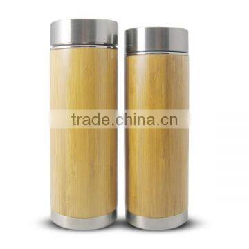 customized bamboo water bottle 360ml stainless steel travel mug with logo printing/carving