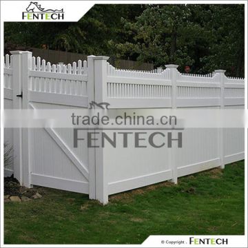 Fentech White Picket Top Vinyl Privacy PVC Fence for Yard House Garden