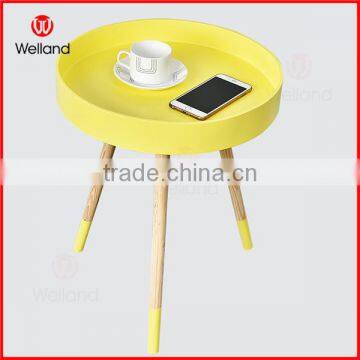 Colorful Round Wooden Tray Coffee Table with 3 legs