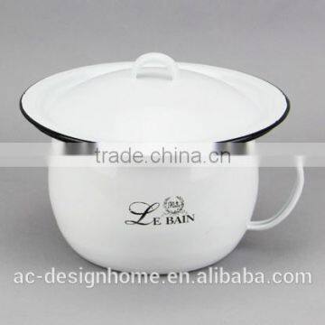 ENAMEL IRON STORAGE CUP W/LID & HANDLE photo-1