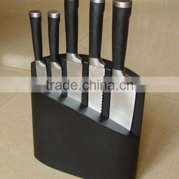 Black 5- Slots Solid Wood Knife Block, Stand, Holder, Black Lacquer Coated, Size: 22x22x6CM photo-3