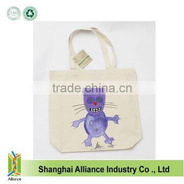 Promotional cheap hand painted cotton canvas shoulder bags/Wholesale custom design cute cats canvas tote shopping bags