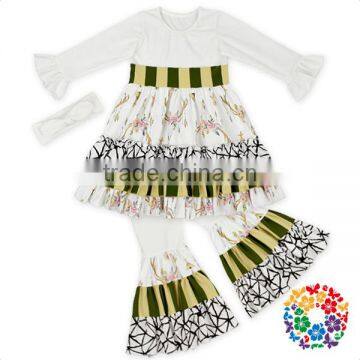 Deer Animal Ruffle Girls Boutique Clothing Set Fall White Baby Clothing Kids Boutique Outfits