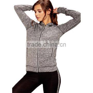 Brazilian Gym Wear Clothing Wholesale Zip Front Grey Hooded Jacket Side Pockets Sports Running Women Gym Wear 2017