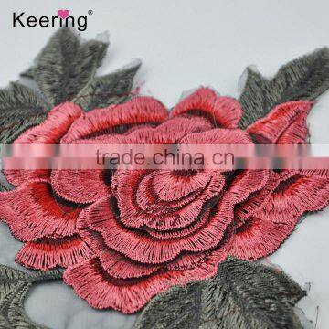 25*18.5 Flower Motif Lace Applique Iron On Embroidery Patch for Garment Accessories photo-3