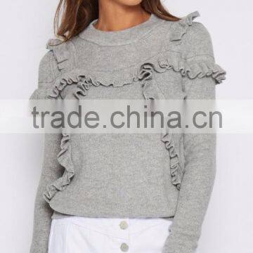 Long Sleeve Ruffle Knit Top Latest Saree Blouse Designs for Women photo-2