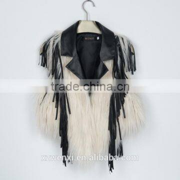 2016 New European Style Leather Splicing Faux Fur Vest Woman Dress