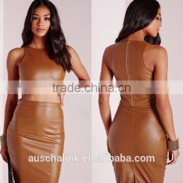 Faux Leather Designer Sexy Crop Tops Wholesale Made in China photo-6