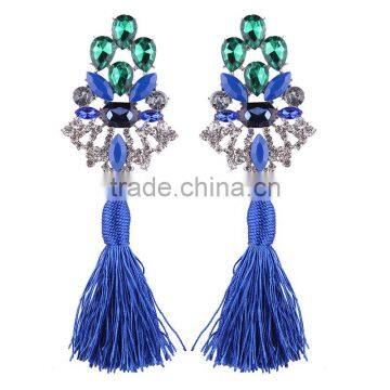Bohemian Jewelry Rhinestone Gems With Alloy Plated Tassel Dangle Earrings photo-2