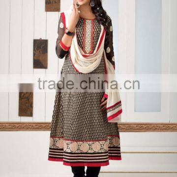 Cotton Jacquard ReadyMade Suits With Designer Black Top Plain Bottom+ White Designer Dupatta