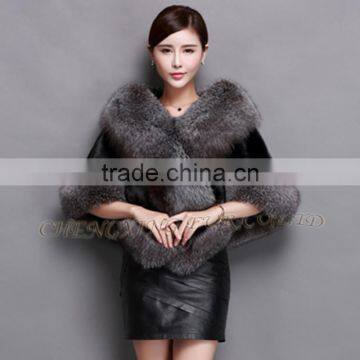 CX-B-M-05E Best Sell Wholesale Price Natural Fox Fur Trim Mink Fur Shawl photo-5