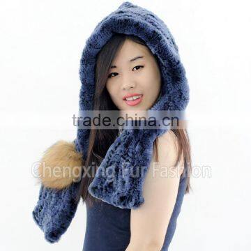 CX-C-242Q Genuine Rex Rabbit Fur Knitted Girls Fashion Winter Hat photo-4
