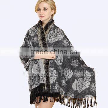 CX-B-P-70B Cheap Shawls Rabbit Fur Trim Cashmere Pashmina Scarf photo-6