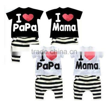 Summer Children baby Clothing clothes Set Boys Girls I Love Papa and Mama Short Sleeve T-shirt + Pants Pajamas Set SV001838