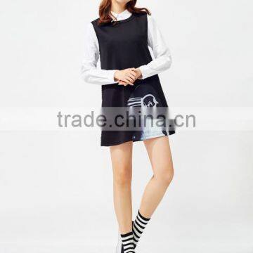 Women's Black Knitting Small Hem A Printed Sleeveless Dresses photo-3