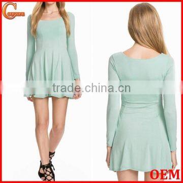 High quality long sleeve round neck skater dress cheap jersey dress