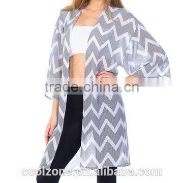 Fashion Open Front Black White Stripe Women Cardigan Chervon Cardigan photo-2