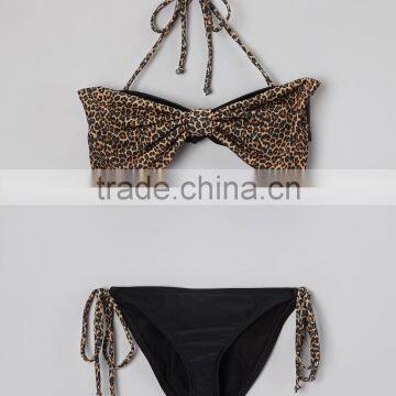 Newest Girl Swimwear With Brown And Black Leopard Bow Bikini Girl Beachwear Kids Clothing G-NP-TR905-330