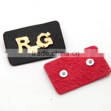 Black/red PU Leather Sew on Patches With Gold Metal Plates Fashion Clothing Label for Jeans/jacket PLB-010 photo-3