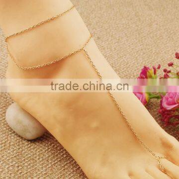 Double Layer Chain Anklet Bracelet Foot Harness Toe Ring Barefoot Sandal Beach