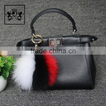 Newest Colorful fox fur pom poms ball keychain clasp for handbag charm