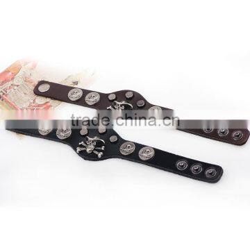 XP-LB-6111 Factory Direct Wholesale Genuine Leather Bracelet Jewelry Nail Rivet Skull Leather Bracelet for Men photo-3