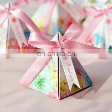 Unique pyramid design paper gift box with ribbon