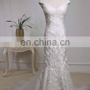 EBA7-F5 Off shoulder lace with crystal beading mermaid dress