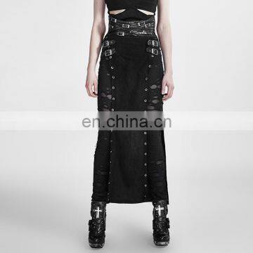 Q-298 Punk Rave Women's Black Long High Waisted Split Skirt photo-2