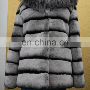 Wholesale New Long Style Womens Winter Fur Coat Whole Skin Real Rex Rabbit Silver Fur Coats With Hood photo-3