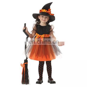 Party Time Hot Sale Kids Orange Witch Cosplay Halloween Witch Costumes for Girls