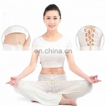 white plain fashion short sleeve organic yoga clothing