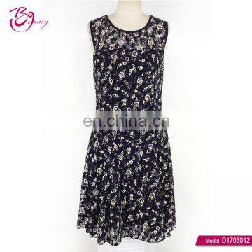 Guangzhou Sleeveless Lace Print Flower Ladies Casual Dresses