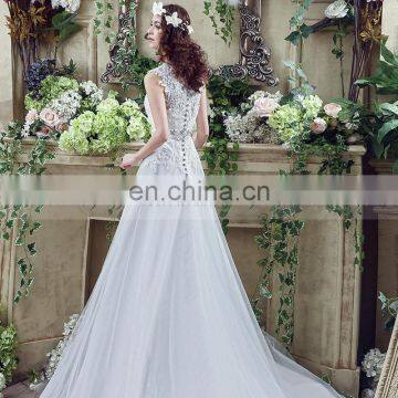 Glamorous Applique V Neck Sleeveless Organza Wedding Dresses SQS043 photo-6