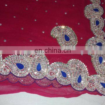 Ethnic Weddding Handmade Havey Stone Work Georgette Pink Saree Sari photo-2