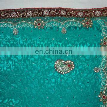 Ethnic Handmade Havey Stone WorkJacquard Silk Saree Sari photo-3