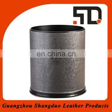 Guangzhou Factory Handmade Custom Wholesale Leather Round Hotel Waste Bin