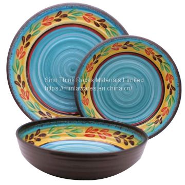 New arrival whirlpool Melamine Round plate and bowl sets tableware dinner sets