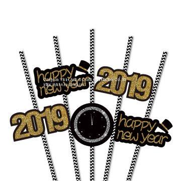 ST043 New Year Occasion Party Decoration 36 Pcs 2019 Happy New Year Party Paper Straw photo-2