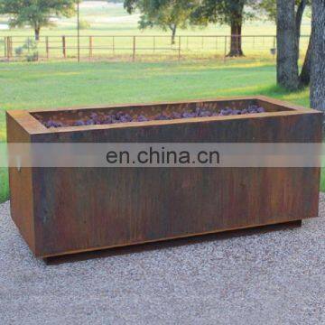 Rustic garden rectangular corten steel fire pit