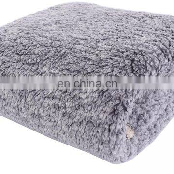 Wholesale High Quality Gray Plain Color Printed Fluffy Plush 100%Sherpa Blanket Sherpa Fleece Throw Blanket photo-2